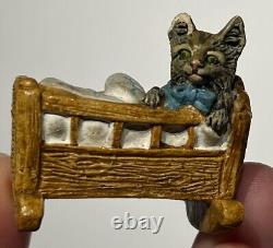 Early Vintage 2 Cat In Crib German Cat Miniature Cat German Cat