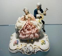 Elegant Vintage Wilhelm Rittirsch Dresden Lace Courting Couple Figurine Germany