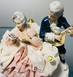 Elegant Vintage Wilhelm Rittirsch Dresden Lace Courting Couple Figurine Germany