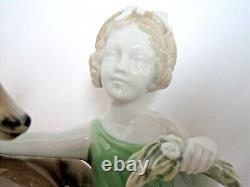 FINE Vintage 8.5 ROSENTHAL Girl w Fawn Porcelain Art Sculpture Figurine