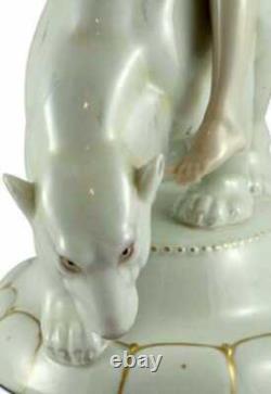 Figurine Katzhutte Germany Antique Nude riding BEAR Porcelain Large Statue