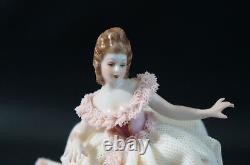 Fine German Porcelain Dresden Figure Dancing Girl Dress With Lace Figurine Mint