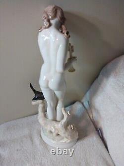 Finest Vtg Art Deco Hutschenreuter German Porcelain Figurine Forest Nude w Bird