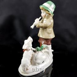 Gebruder Heubach Boy & Dog Figurine antique german porcelain victorian