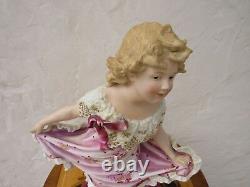 Gebruder Heubach Hand Painted Dancing Girl Bisque Piano 15.5 Figurine (c. 1900)