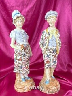 German Bisque Figurines Country Courting Couple Church Bible Heubach Volkstedt