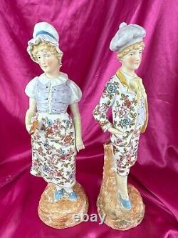 German Bisque Figurines Country Courting Couple Church Bible Heubach Volkstedt