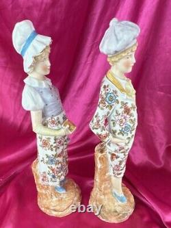 German Bisque Figurines Country Courting Couple Church Bible Heubach Volkstedt