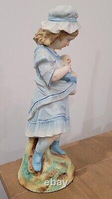 German Bisque Rudolstadt Figurine Girl Feeding Baby With Bottle Antique