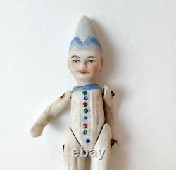 German Clown Pierrot Figurine Bisque Joint Doll Miniature Porcelain Antique VTG