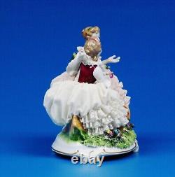 German Dresden Lace Porcelain Two Beautiful Young Lady Gasebing Figurine