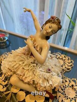 German/Dresden Lace Porcelain Vintage Rare Figurine Ballerina/ Unterweissbach