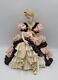 German Dresden Pink & Black Porcelain Lace Seated Ballerina Lady Figurine Read