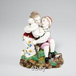 German Hand Painted Porcelain Couple w Child Figural Group 20th C Antique