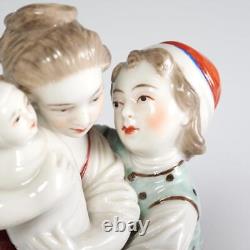 German Hand Painted Porcelain Couple w Child Figural Group 20th C Antique