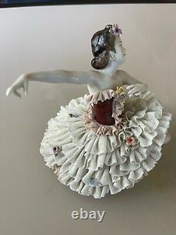 German/Vintage Dresden Lace Porcelain Figurine- Ballerina/Unterweißbach Rare