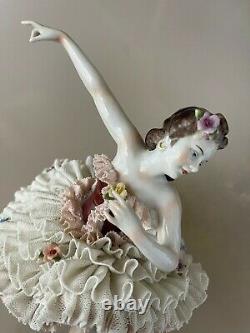 German/Vintage Dresden Lace Porcelain Figurine- Ballerina/ Unterweißbach Rare
