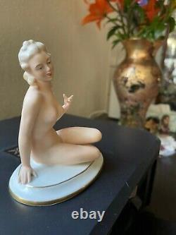 German Vintage Porcelain Figurine Gerold -Bavaria Nude Lady-Art Deco/Rare