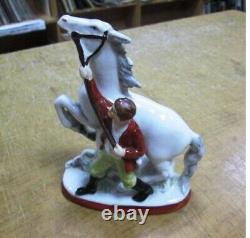 Germany 1950s Vintage Figurine Porcelain Rare Statue of Horse Taming Handmade