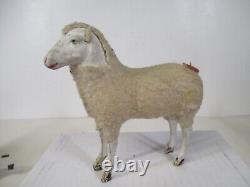 Giant 5 1/2 Tall Vintage Germany Christmas Wooly Sheep w Wood Legs #21