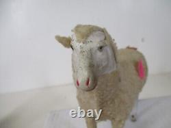 Giant 5 1/2 Tall Vintage Germany Christmas Wooly Sheep w Wood Legs #21