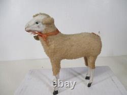 Giant 5 1/2 Tall Vintage Germany Christmas Wooly Sheep w Wood Legs #24