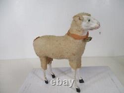 Giant 5 1/2 Tall Vintage Germany Christmas Wooly Sheep w Wood Legs #24