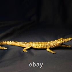 Golden Crocodile Alligator Bronze Figurine Vintage Painted Statue Antique 1980s