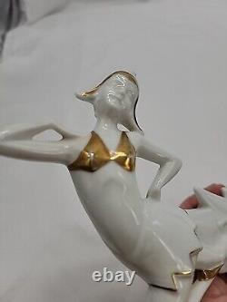 Gunthersfeld Germany Deco Lady Dancer Flower Frog Figurine And Planter Bowl