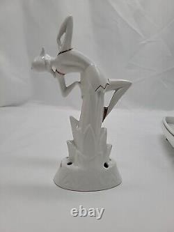 Gunthersfeld Germany Deco Lady Dancer Flower Frog Figurine And Planter Bowl