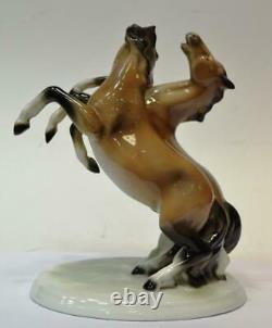 Horses Standing Hind legs Porcelain Figurine Vintage By Unterweissbach Germany