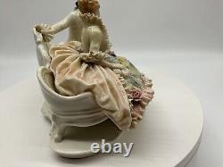 Karl Volkstedt Porcelain Figurine Courting Couple With Dog Germany 1920-30