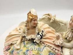 Karl Volkstedt Porcelain Figurine Courting Couple With Dog Germany 1920-30