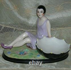 LADY FIGURINE PIN JAR or TRINKET DISH ANTIQUE 1920 GERMANY 6 1/2 x 4 1/2