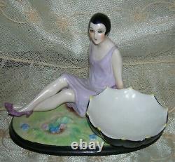 LADY FIGURINE PIN JAR or TRINKET DISH ANTIQUE 1920 GERMANY 6 1/2 x 4 1/2