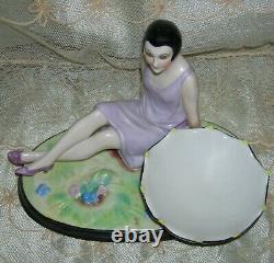 LADY FIGURINE PIN JAR or TRINKET DISH ANTIQUE 1920 GERMANY 6 1/2 x 4 1/2