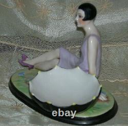 LADY FIGURINE PIN JAR or TRINKET DISH ANTIQUE 1920 GERMANY 6 1/2 x 4 1/2