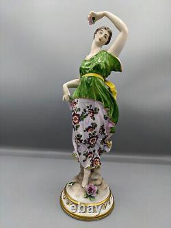 Large Antique German Volkstedt Porcelain Figurine Lady with Rose 11
