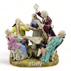 Large Antique Meissen Porcelain Group Figurine of Card Players Model No. 382