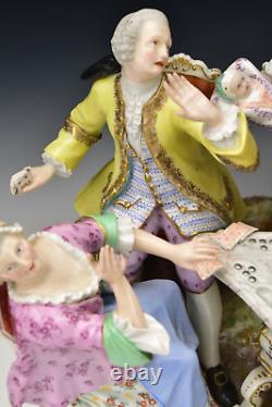 Large Antique Meissen Porcelain Group Figurine of Card Players Model No. 382