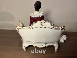 Large Vintage FRANZ WITTER GERMANY DRESDEN LACE FIGURINE LADY ON A COUCH