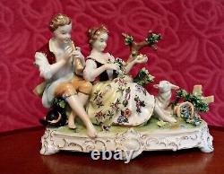 Large Vintage Unterweissbach Dresden lace figurine, of a courting couple, 24 cm