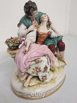 Lg Volkstedt Latour Dresden Porcelain COURTING COUPLE Flute Sheep Germany Figure