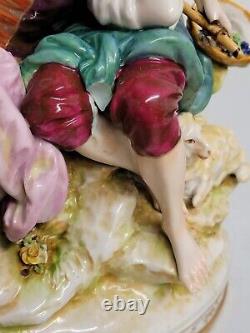 Lg Volkstedt Latour Dresden Porcelain COURTING COUPLE Flute Sheep Germany Figure