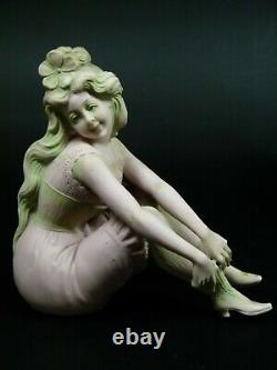 Lot Of 5 Genuine Antique German Porcelain Bathing Figurine Lady Half Doll Rel
