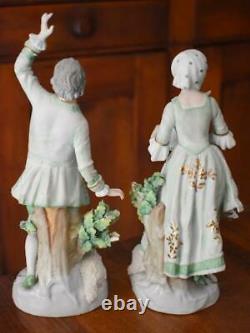 Lovely Antique German Bisque Romanticized Shepherd & Shepherdess Figurine Couple
