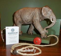 Marolin Paper Mache Elephant Vintage Style Pull Toy