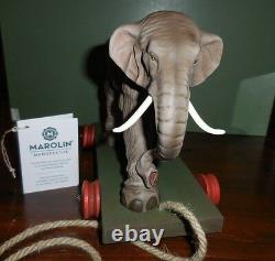 Marolin Paper Mache Elephant Vintage Style Pull Toy