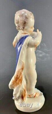 Meissen Allegory of Winter Putto Cherub Skating Angel Figurine Kendler