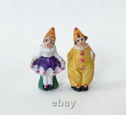 Mini Clown Woman Pierrot Bisque Doll Figurine Miniature Porcelain German VTG Lot